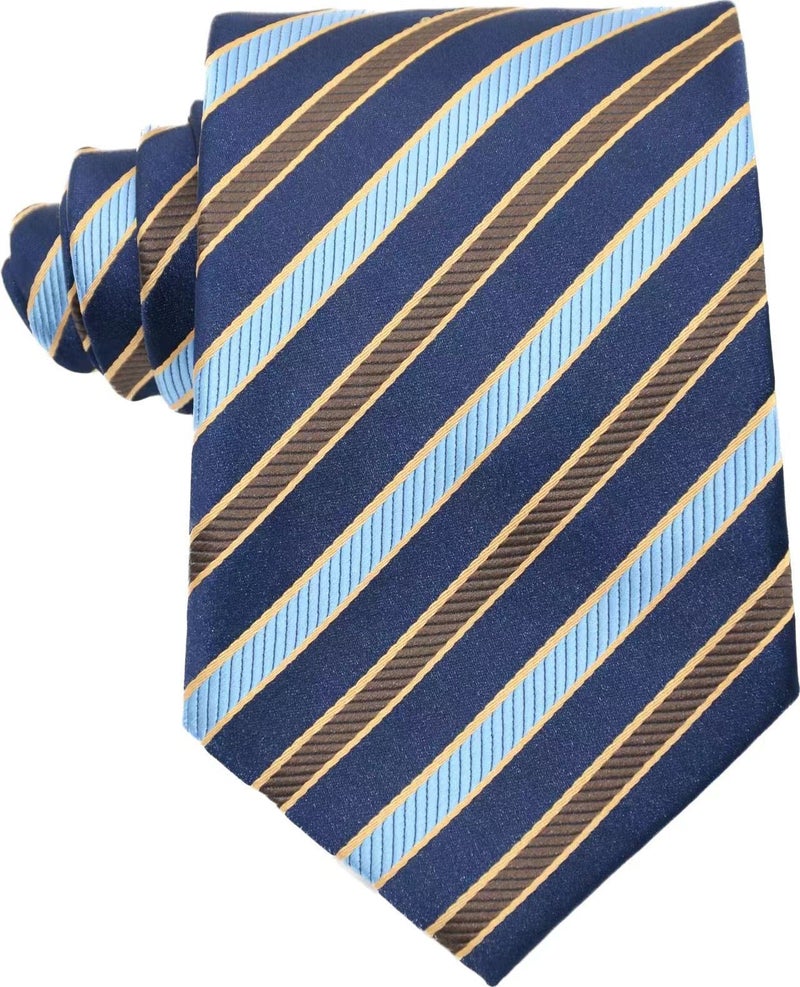 Geotae Zerun New Classic Men's Striped Silk Tie Necktie (Dark Blue/Brown) - Image 2